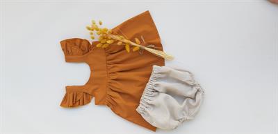Kız Bebek Taba Fırfırlı Bluz Şort Takım