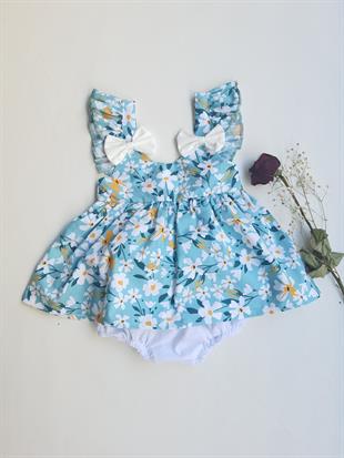 Mavi Çiçekli Buluz Şort Takım