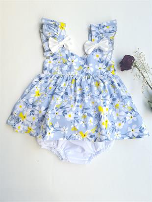 Mavi Çiçekli Buluz Şort Takım