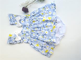 Mavi Çiçekli Buluz Şort Takım
