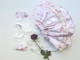 mavi çiçekli fırfırlı şort buluz takım