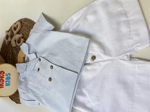 Mavi-Çizgili-Gömlek-Beyaz-Şort-Takım