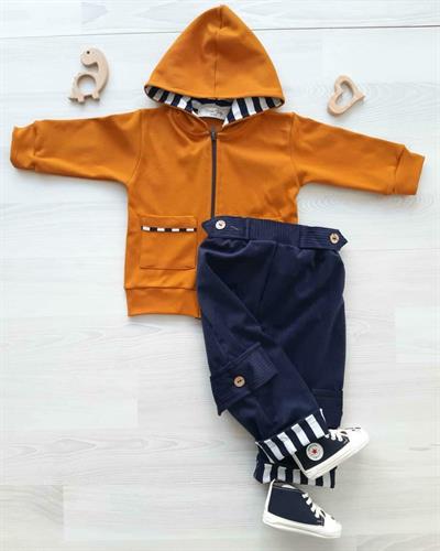 Nursu Baby Lacivert Pantolon Kapüşonlu Fermuarlı Sweatshirt Takım