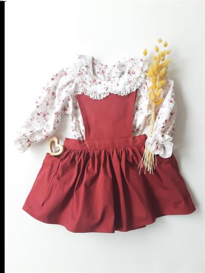 NursuBaby Gül Kurusu Askılı Kare Yaka Elbise&Bluz Takım