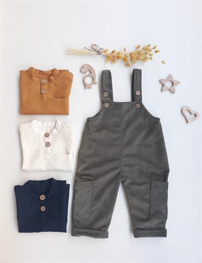 NursuBaby Vintage Yumuşak Kadife Haki Yeşili Salopet