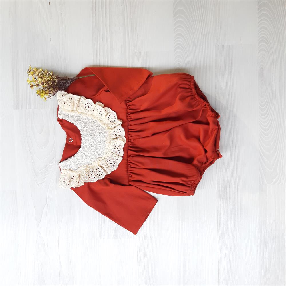 Kiremit Dantel Yaka Kız Bebek Romper