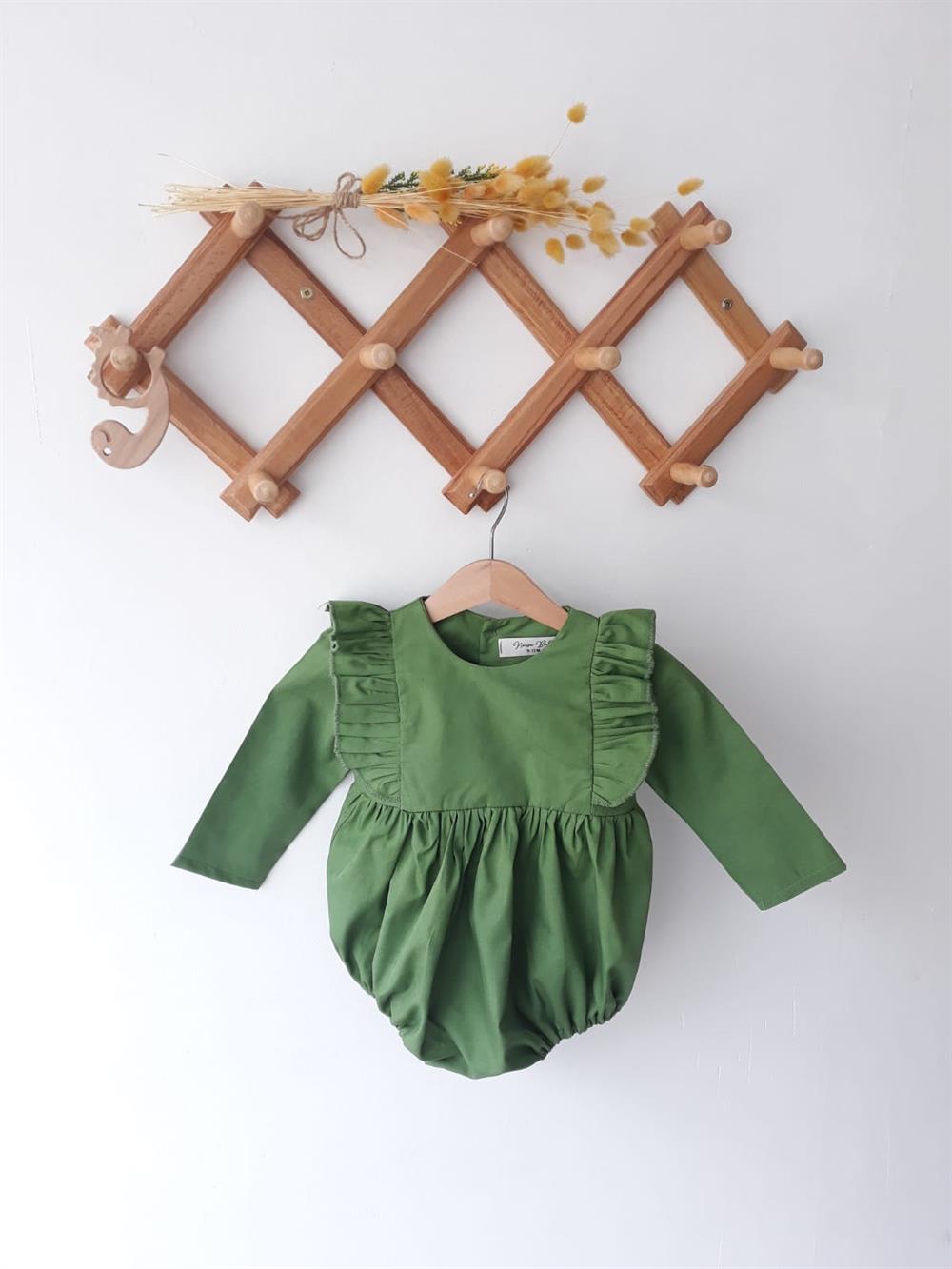 Nursu Baby Yeşil Uzun Kollu Fırfırlı Şort Tulum