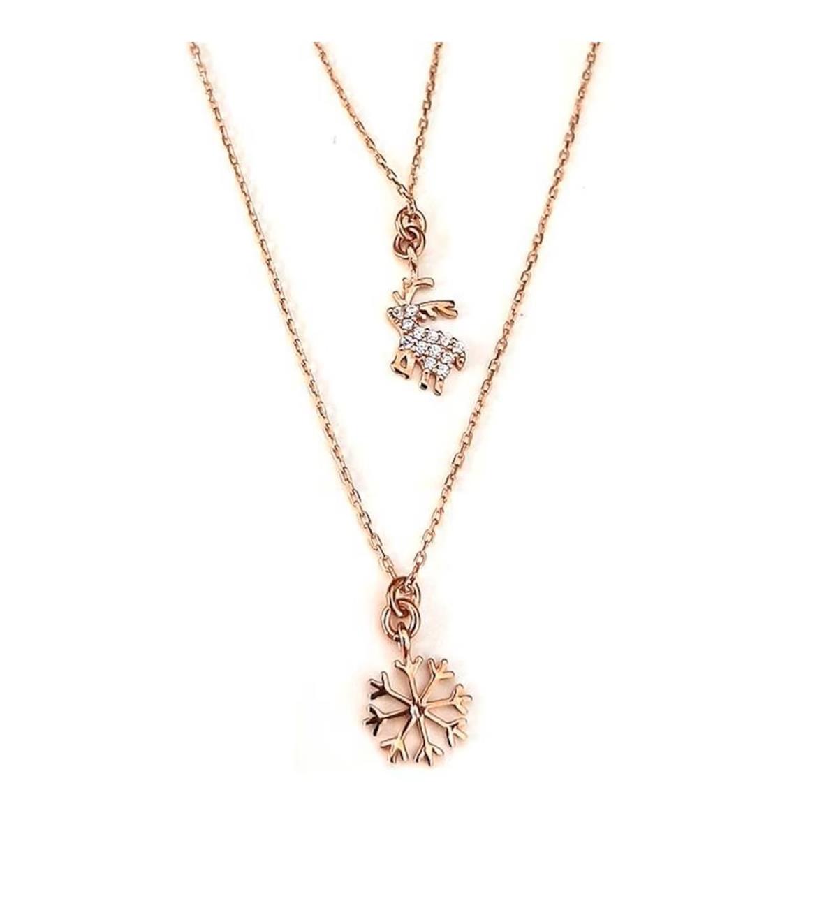  Geyik ve Kar Tanesi Gümüş Kolye