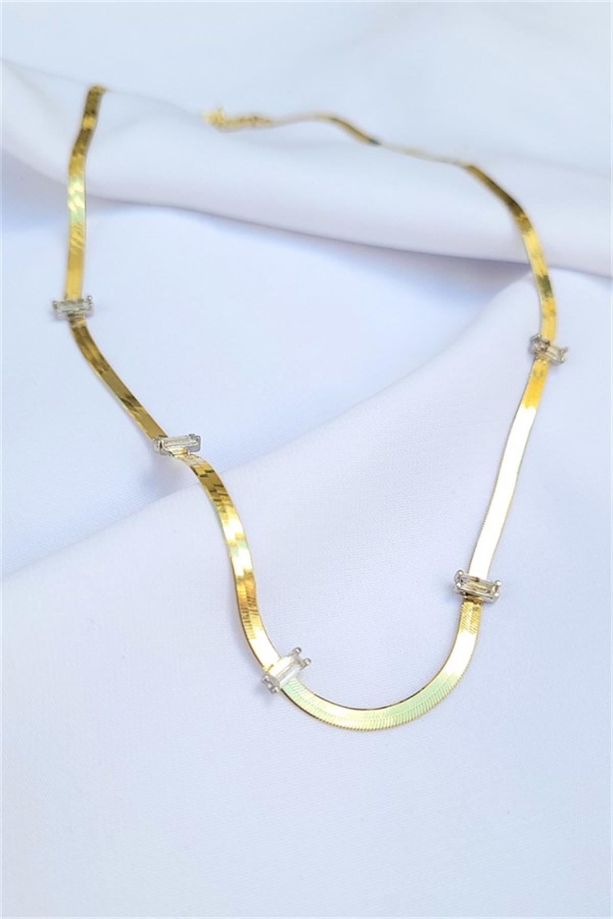 Baget Taşlı İtalyan Gümüş Zincir Kolye