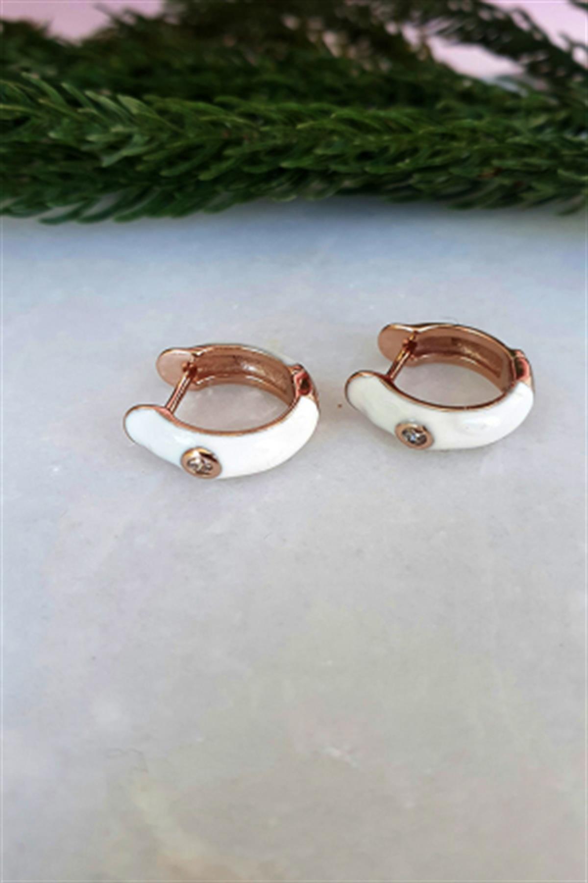 Beyaz Mineli Gümüş Halka Küpe