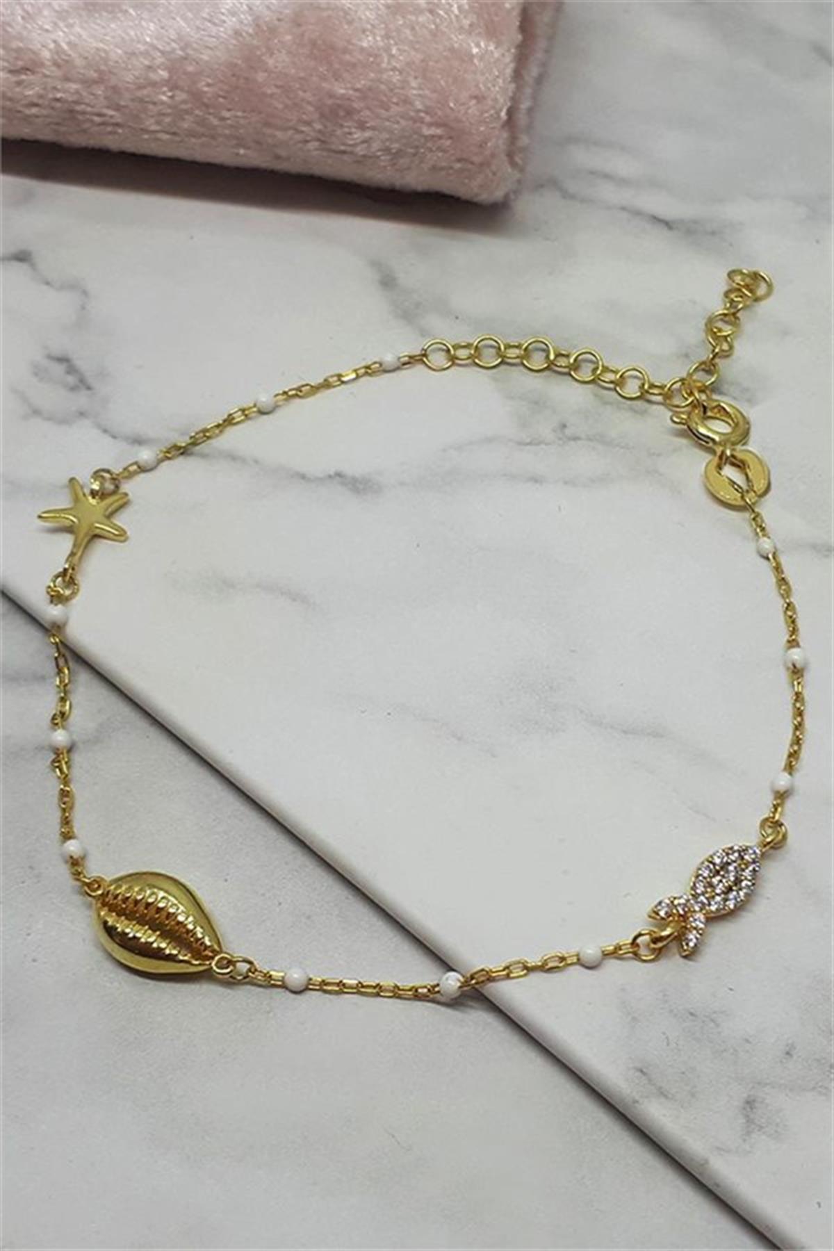 Beyaz Mineli Taşlı Deniz Kabuğu Gümüş Bileklik