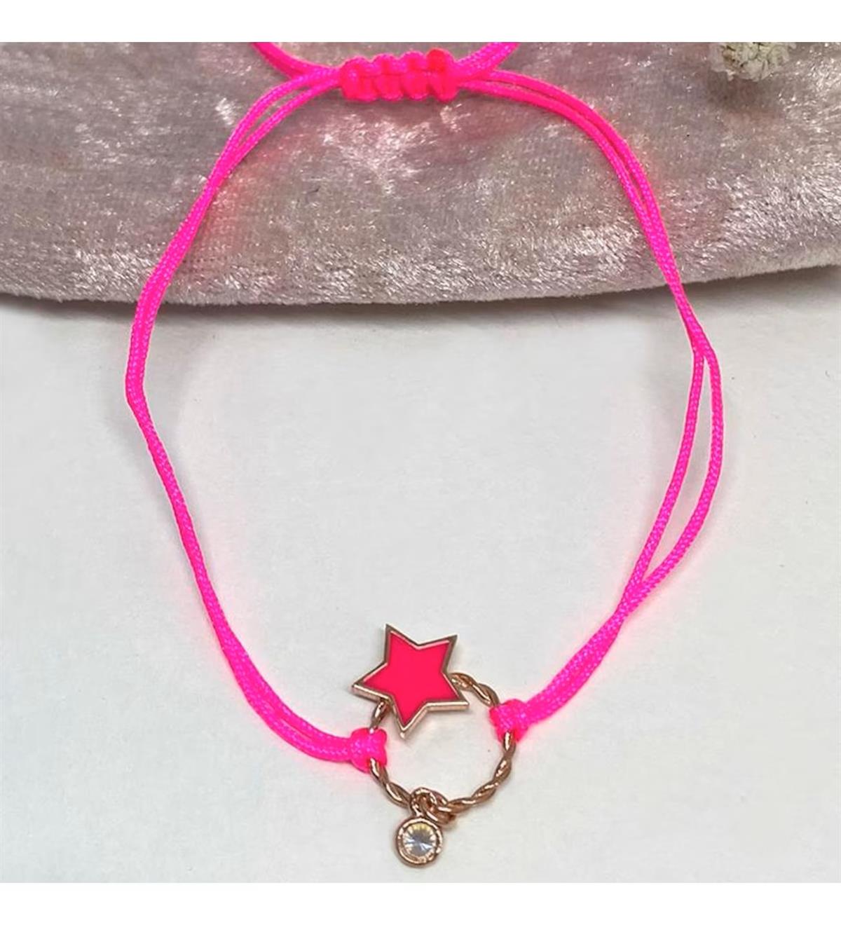 Gümüş Neon Renkli İpli Yıldız Bileklik