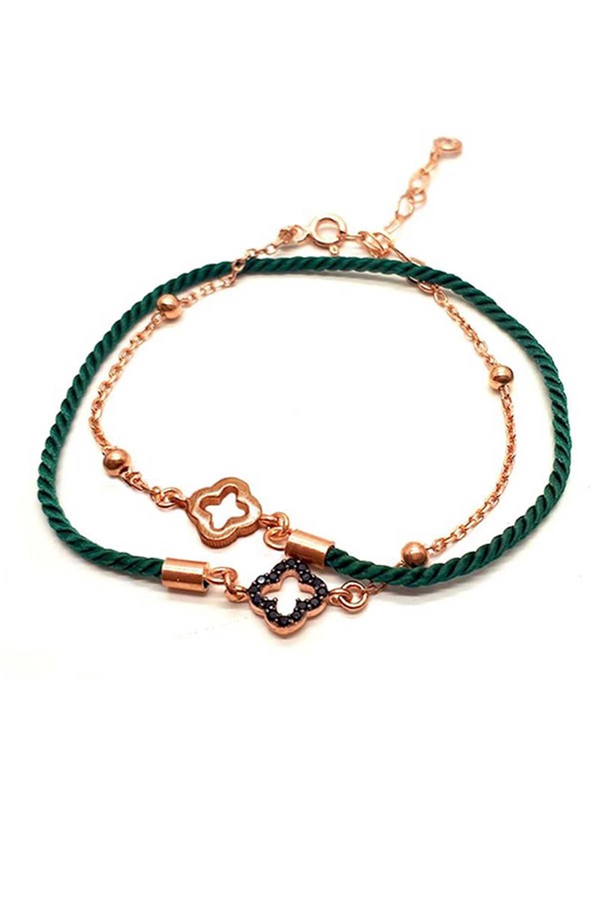 İki Sıralı Yonca Gümüş Bileklik