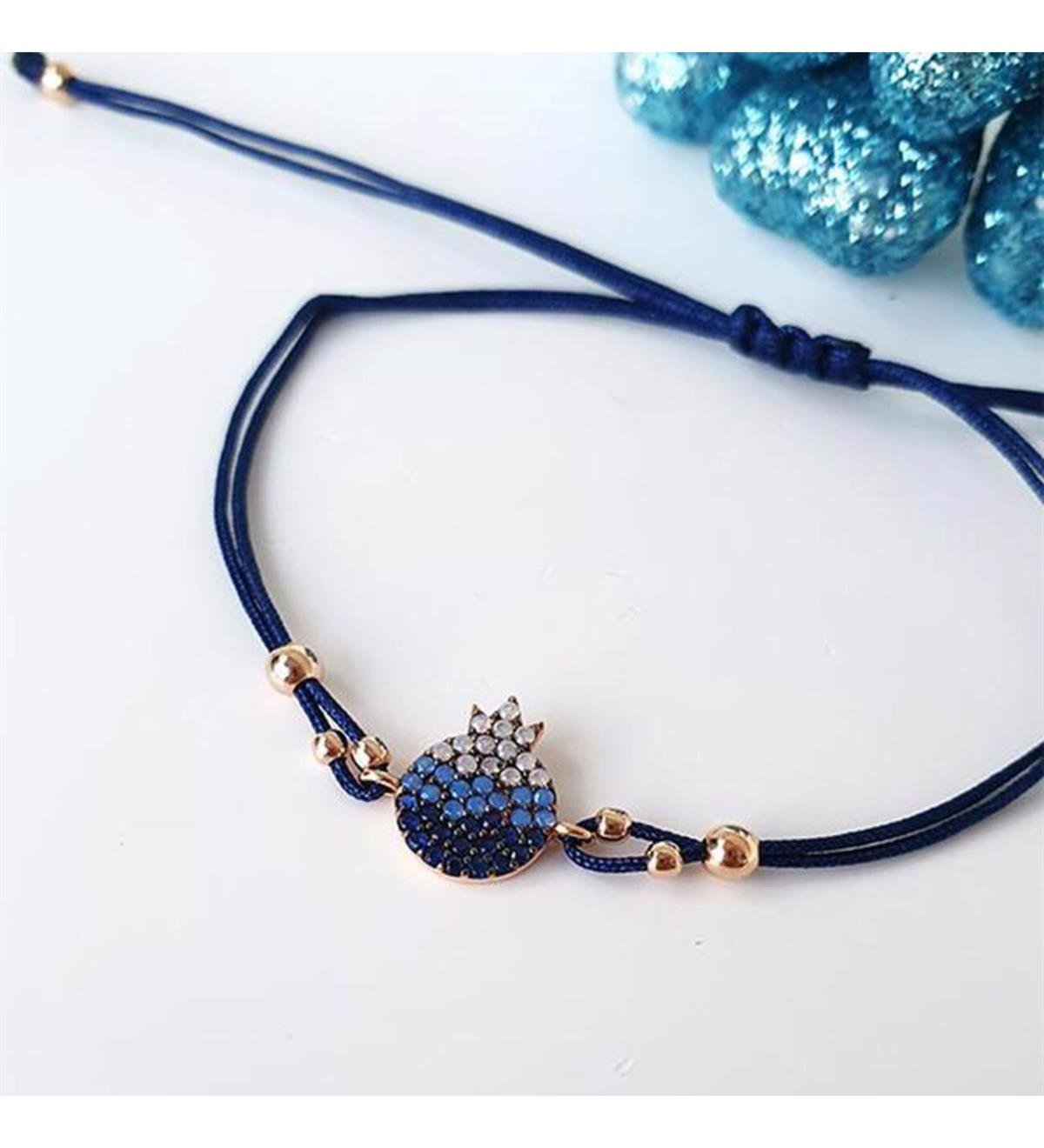 İpli Mavi Geçişli Nar Gümüş Bileklik