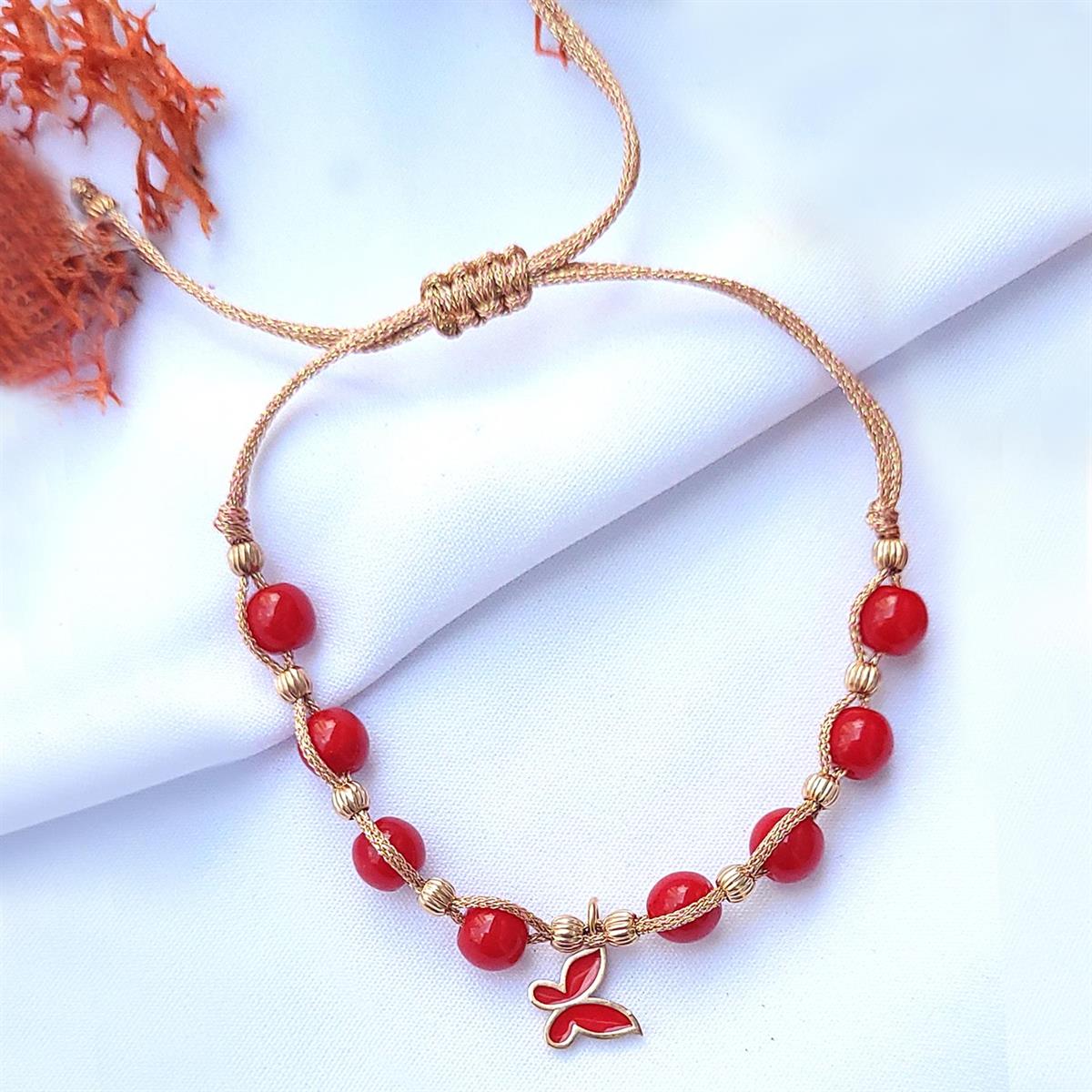 Kelebek Figürlü Gümüş Mercan Bileklik