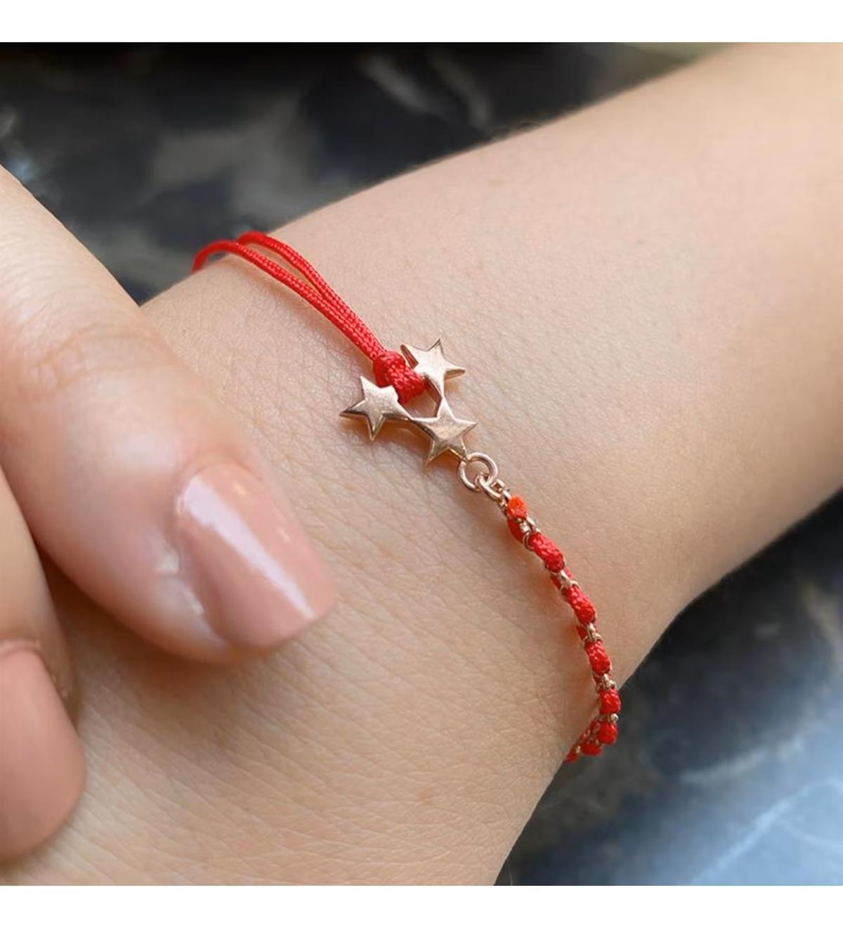 Kırmızı İpli Yıldız Gümüş Bileklik