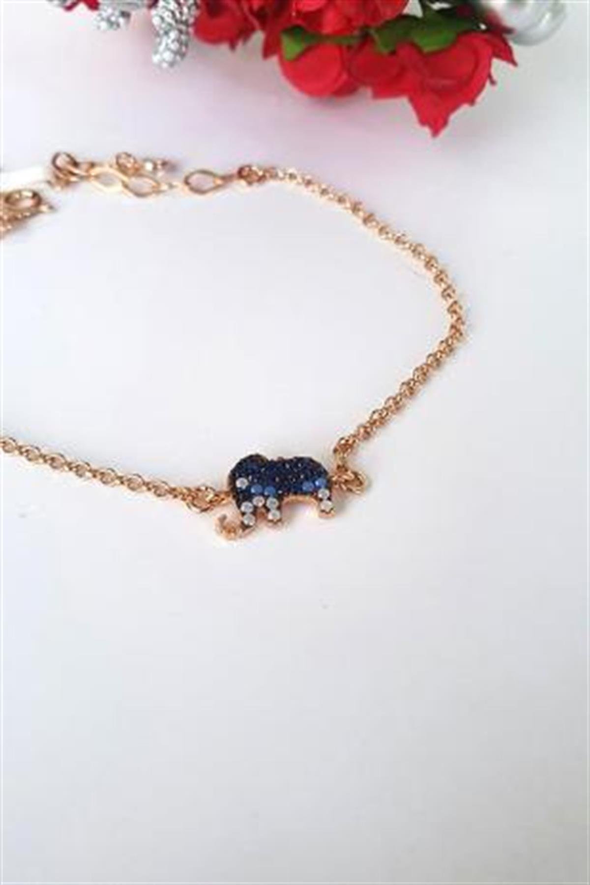 Mavi Geçişli Gümüş Fil Bileklik