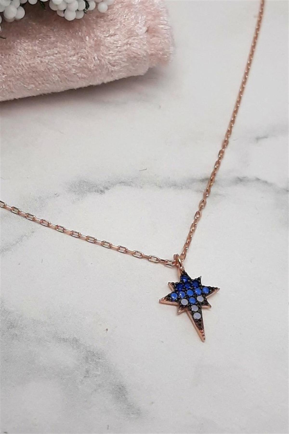 Mavi Geçişli Kuzey Yıldızı Gümüş Kolye