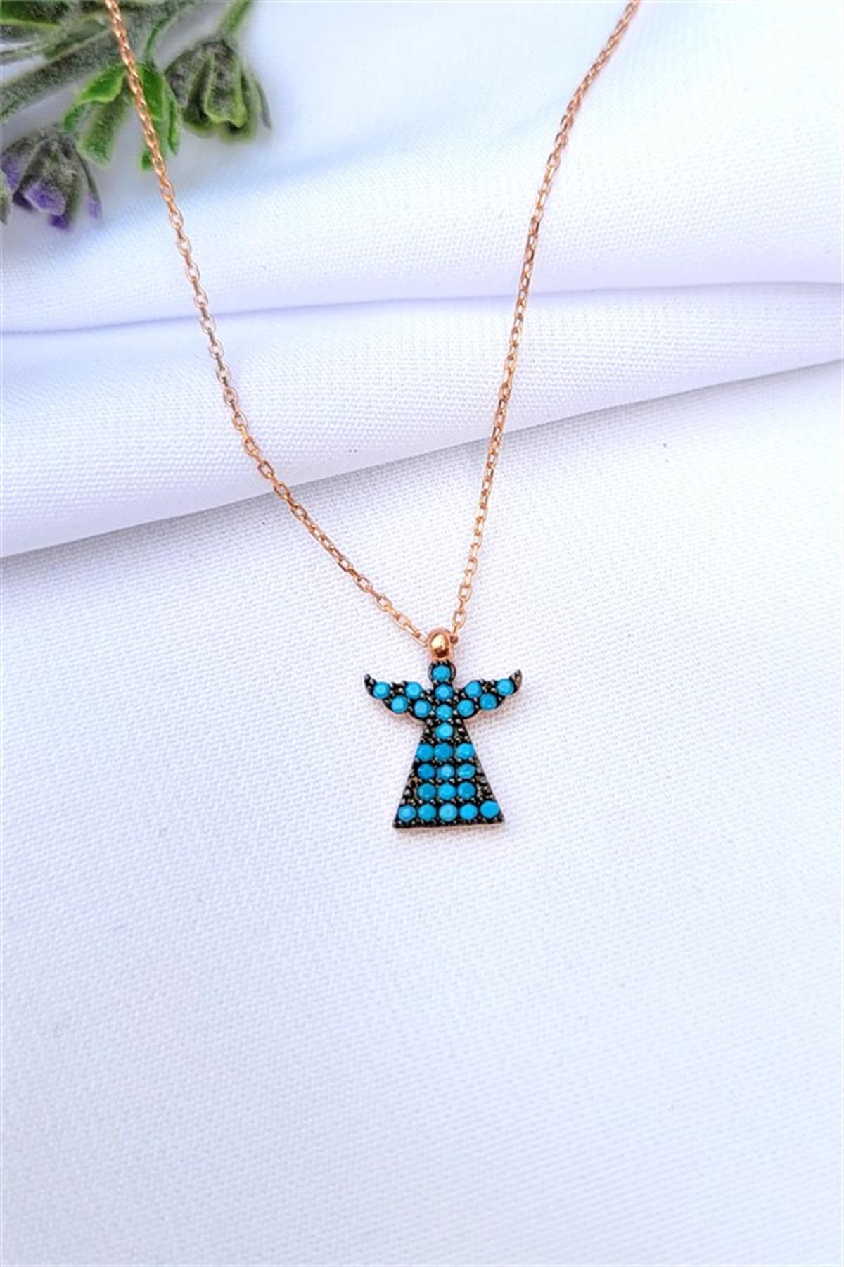 Mavi Taşlı Melek Gümüş Kolye