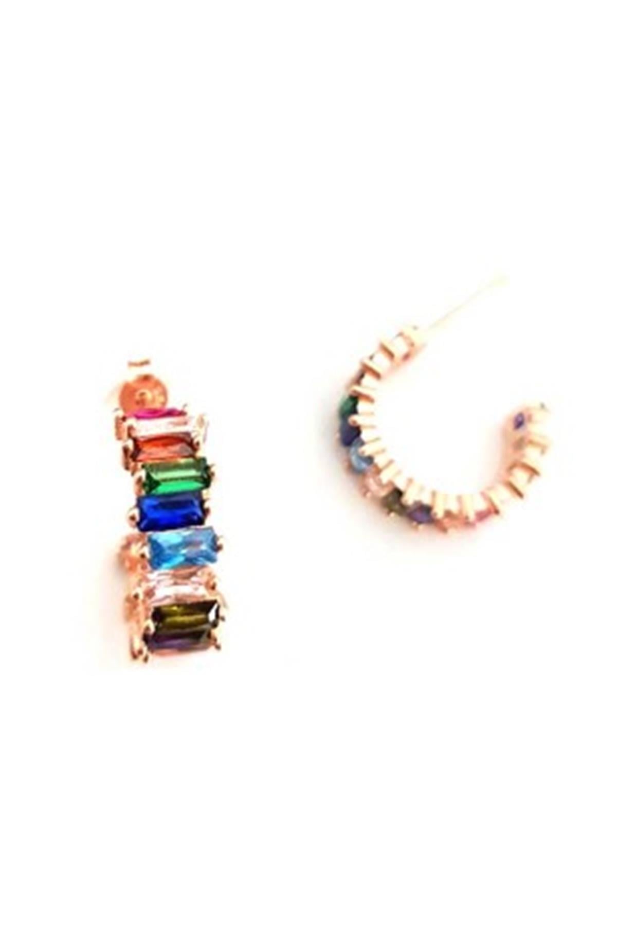 Multicolour Halka Küpe (Baget Taşlı Küpe)