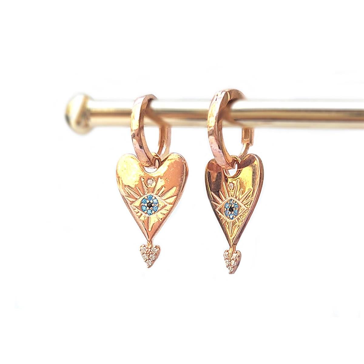 Nazar Ve Kalpli Gümüş Göz Küpe