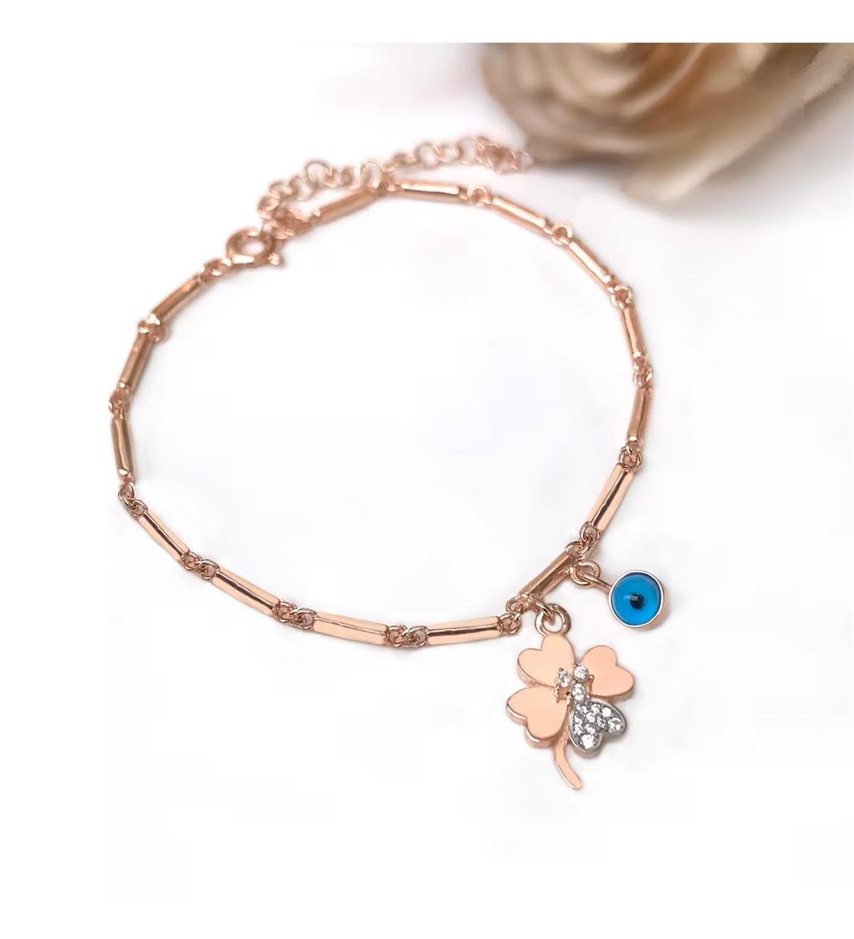 Nazarlı Yonca Gümüş Bileklik