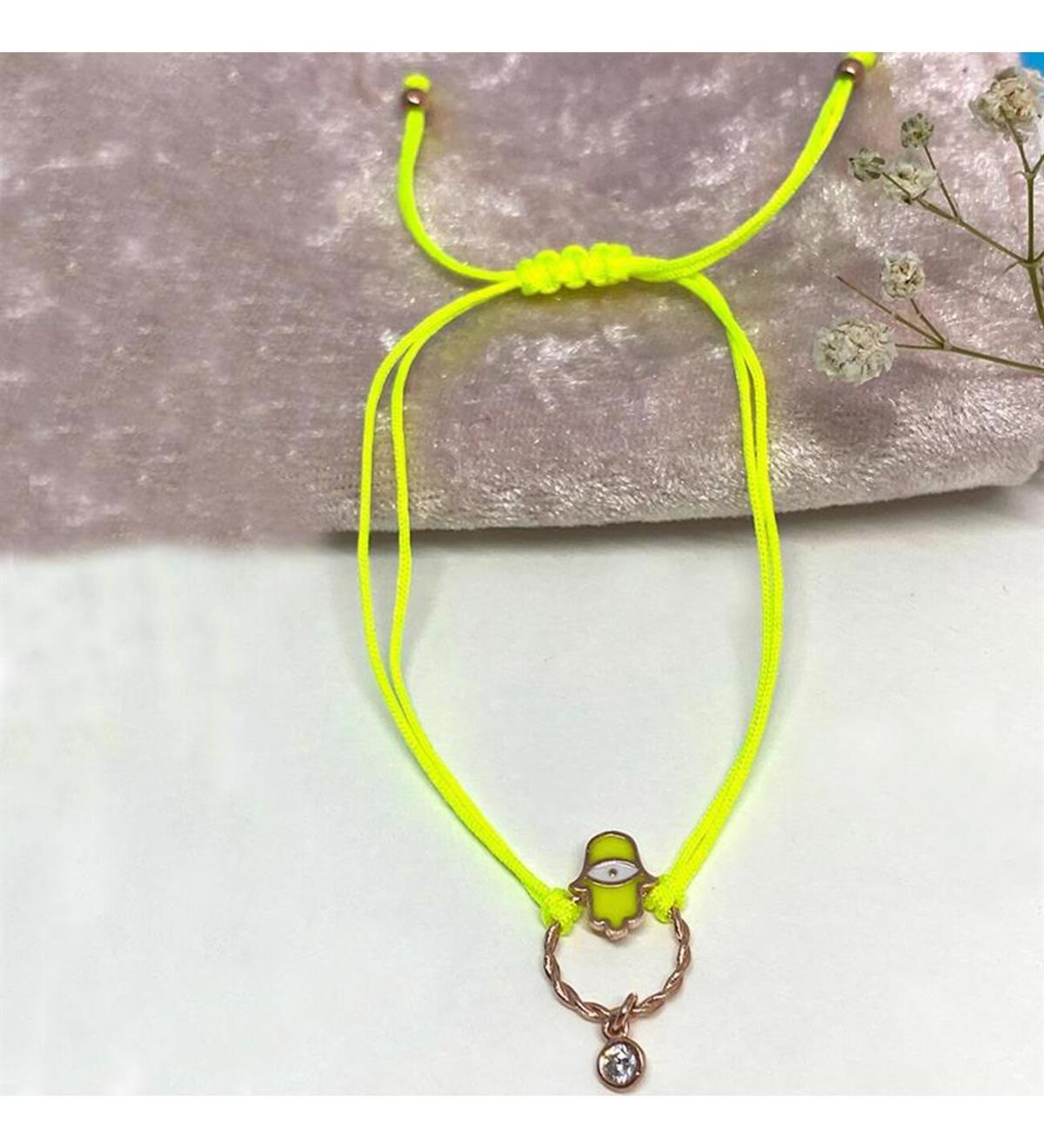 Neon Renkli Fatma Ana Eli Gümüş Bileklik