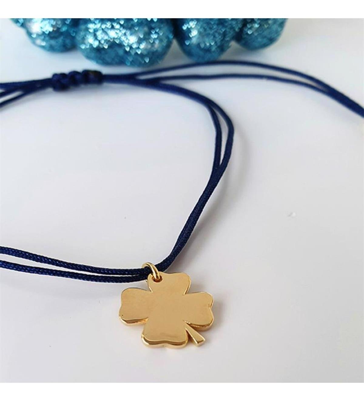 Plaka İpli Yonca Gümüş Bileklik