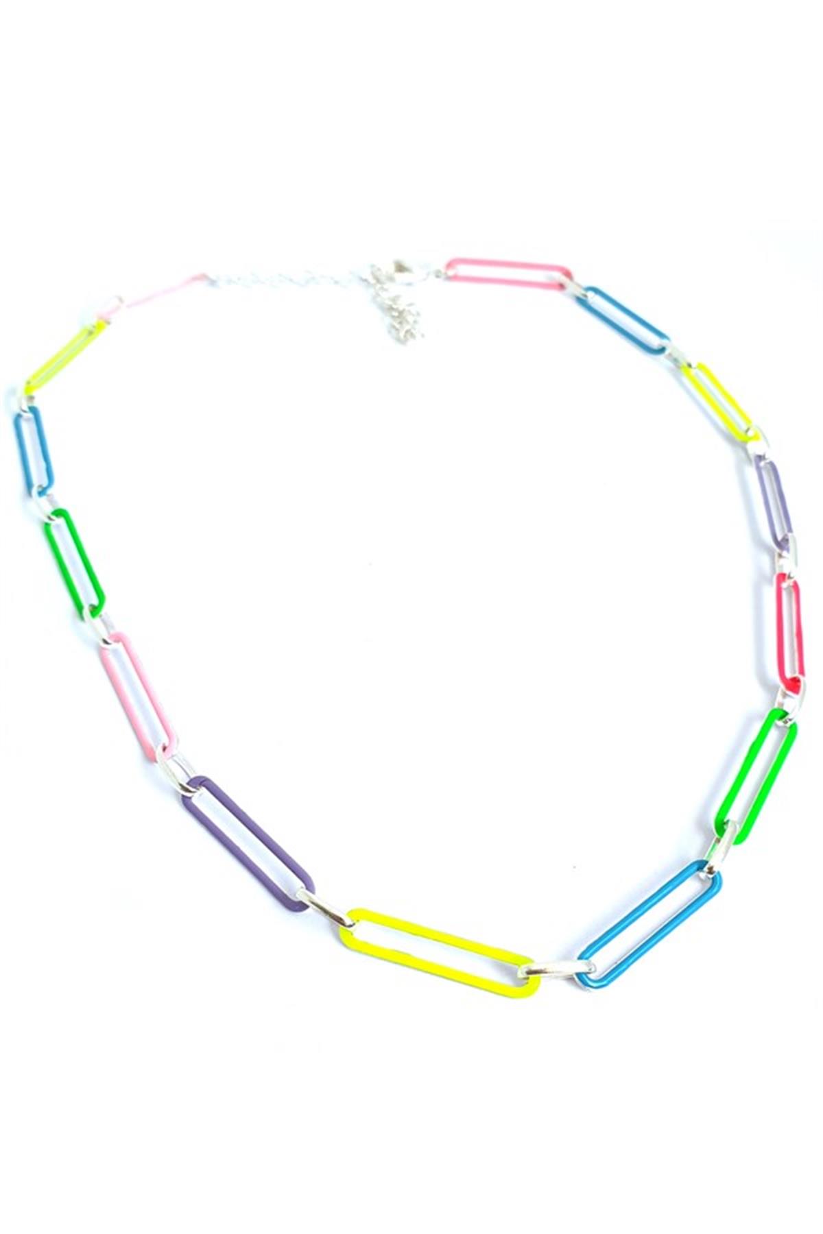 Renkli Mineli Gümüş Zincir Kolye