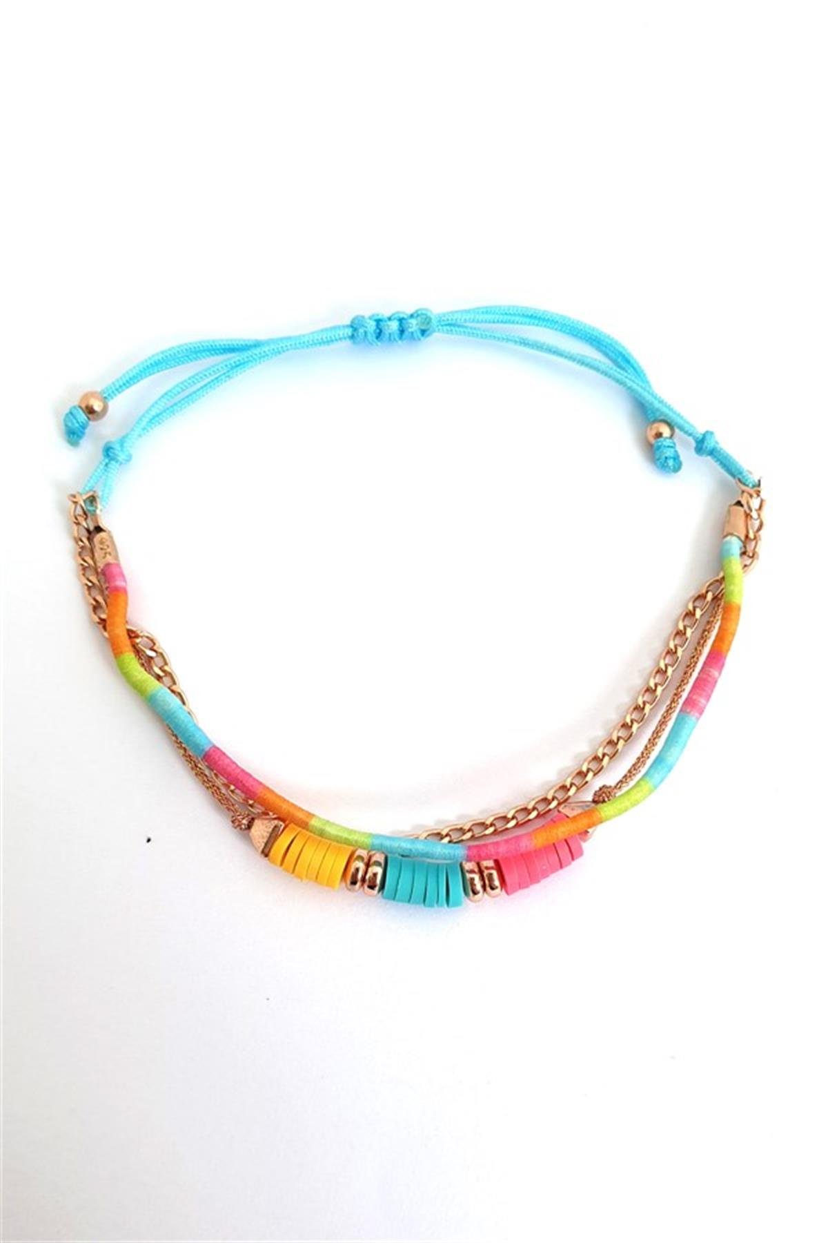 Renkli Mineli Üç Sıralı Gümüş Bileklik