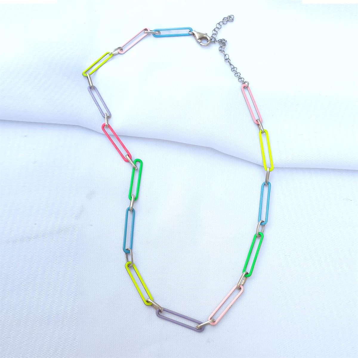 Renkli Mineli Zincir Gümüş Kolye