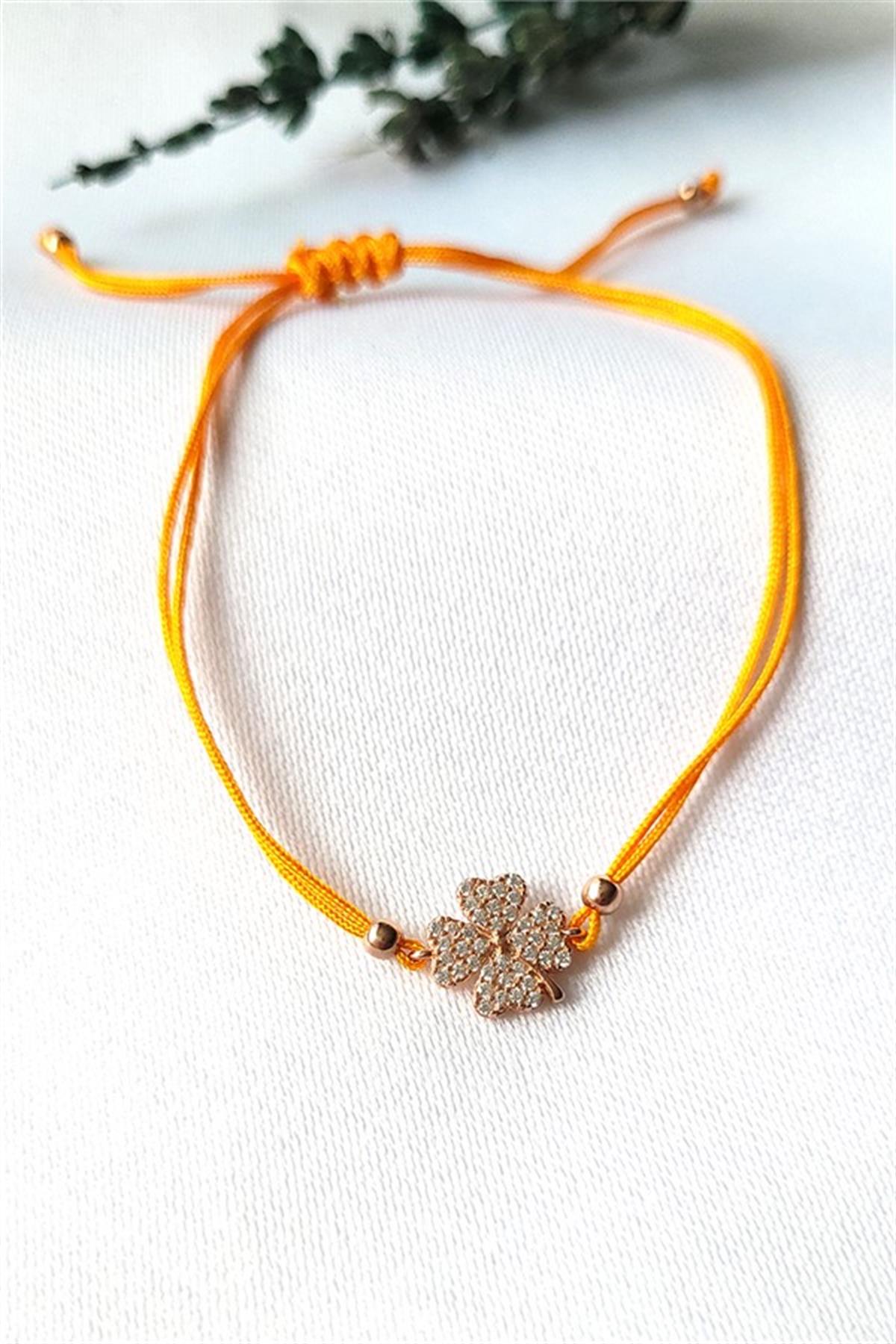 Rose Taşlı Gümüş Yonca Bileklik