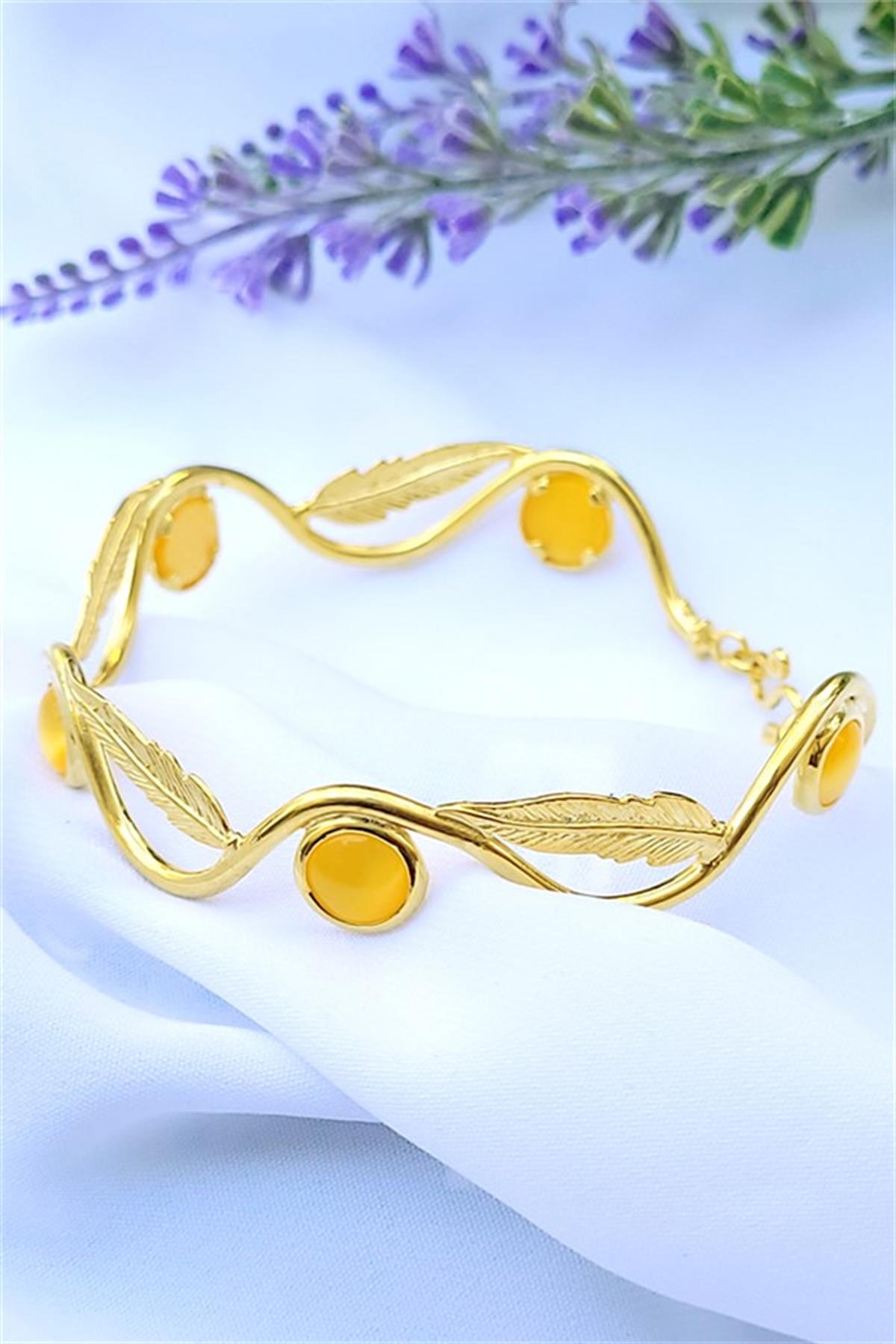 Sarı Kaplan Gözü Taşı Gümüş Bileklik