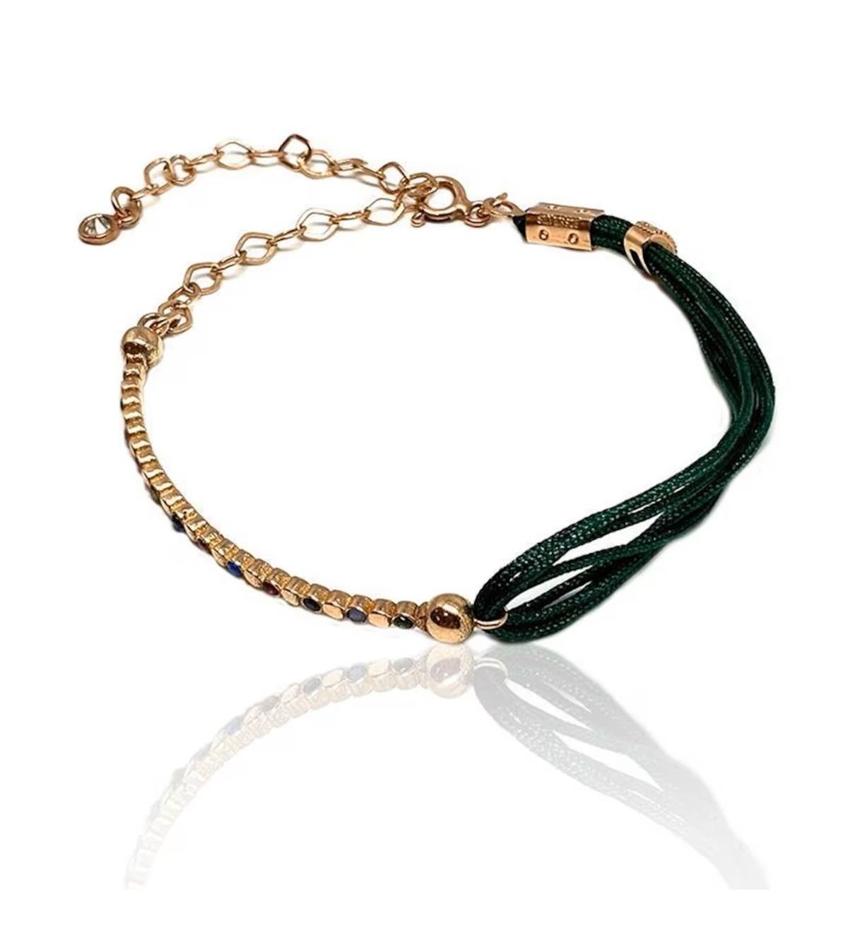 Yeşil İpli Taşlı Gümüş Bileklik