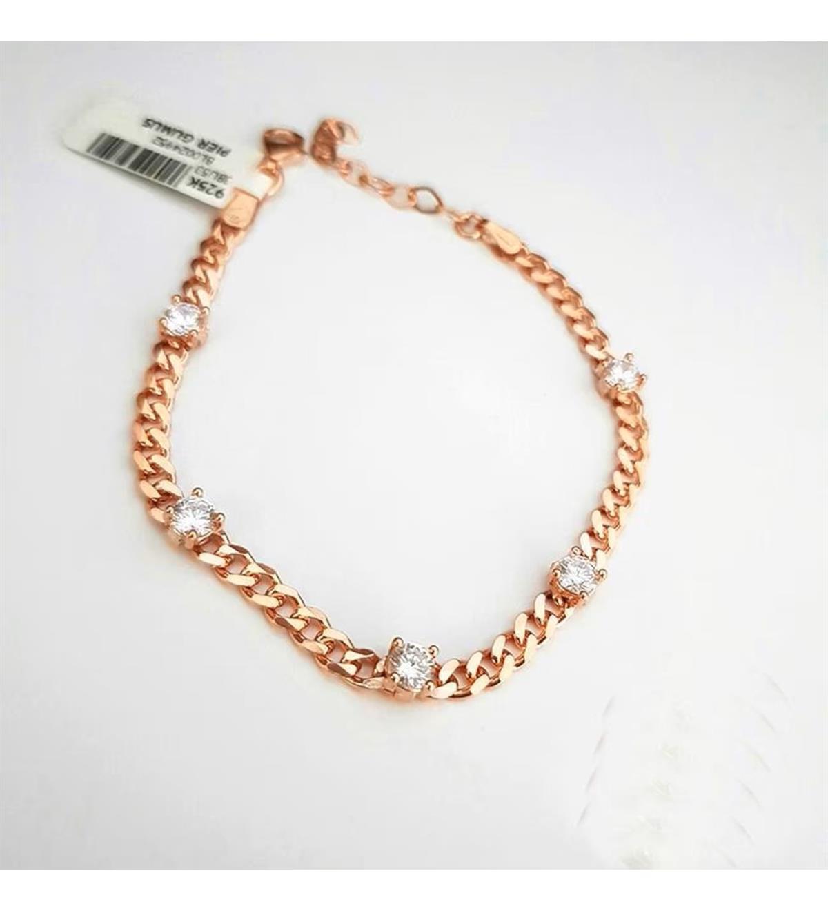 Zirkon Taşlı Gümüş Zincir Bileklik