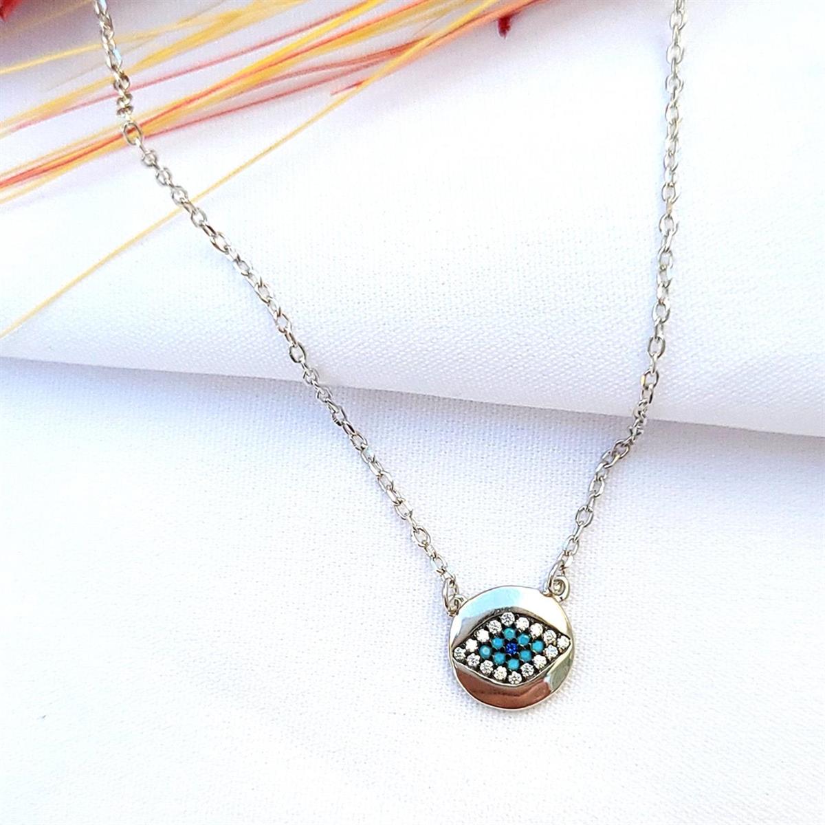 Zirkon Taşlı Minimal Göz Kolye