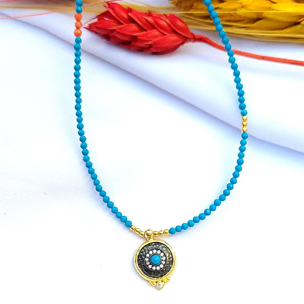 Zirkon Taşlı Turkuaz Gümüş Kolye