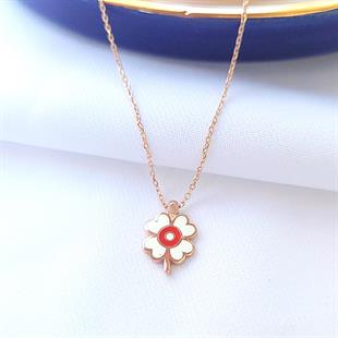 Mineli Çiçek Gümüş Kolye