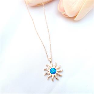 Opal Taşlı Güneş Gümüş Kolye