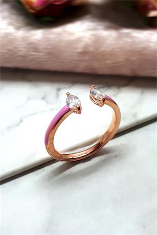 Pembe Mineli Taşlı Gümüş Yüzük