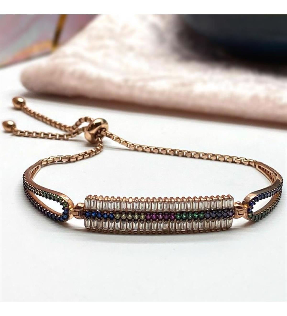 Gümüş Baget Taşlı Multicolor Bileklik