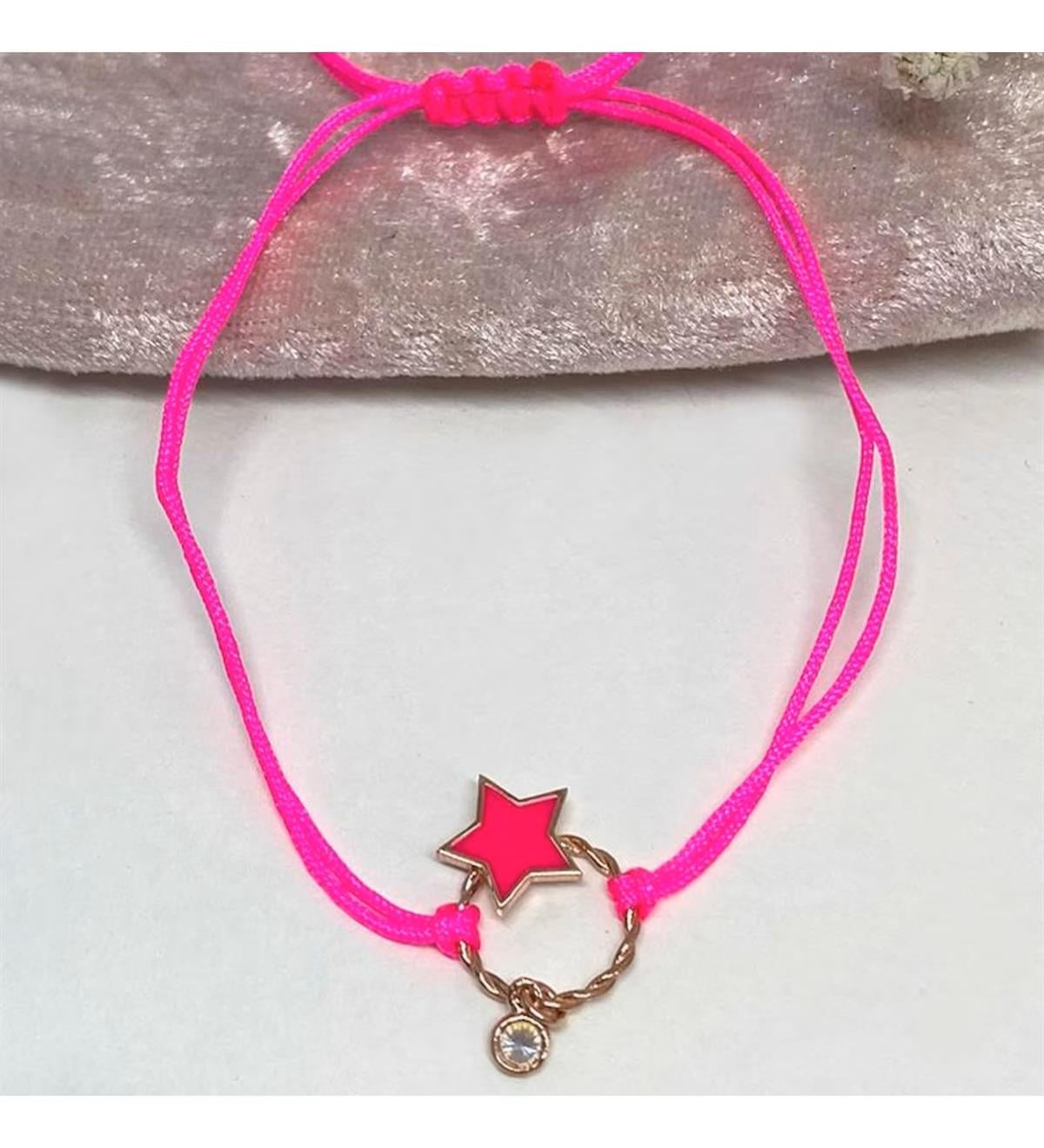 Gümüş Neon Renkli İpli Yıldız Bileklik