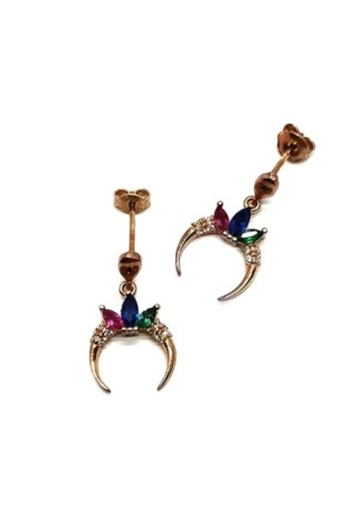 Gümüş Renkli Taşlı  Hilal Küpe