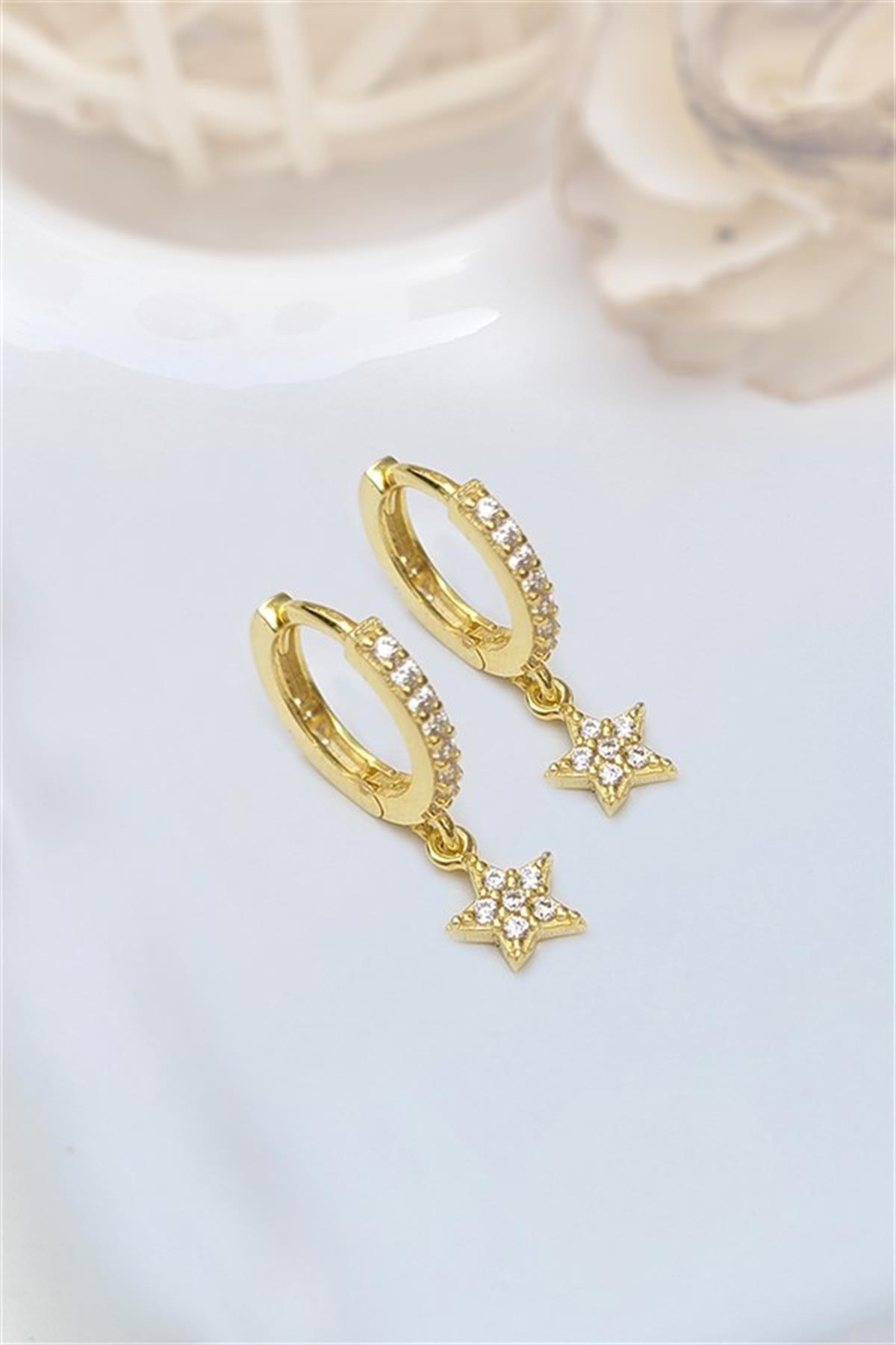 Halka Yıldız Gümüş Küpe