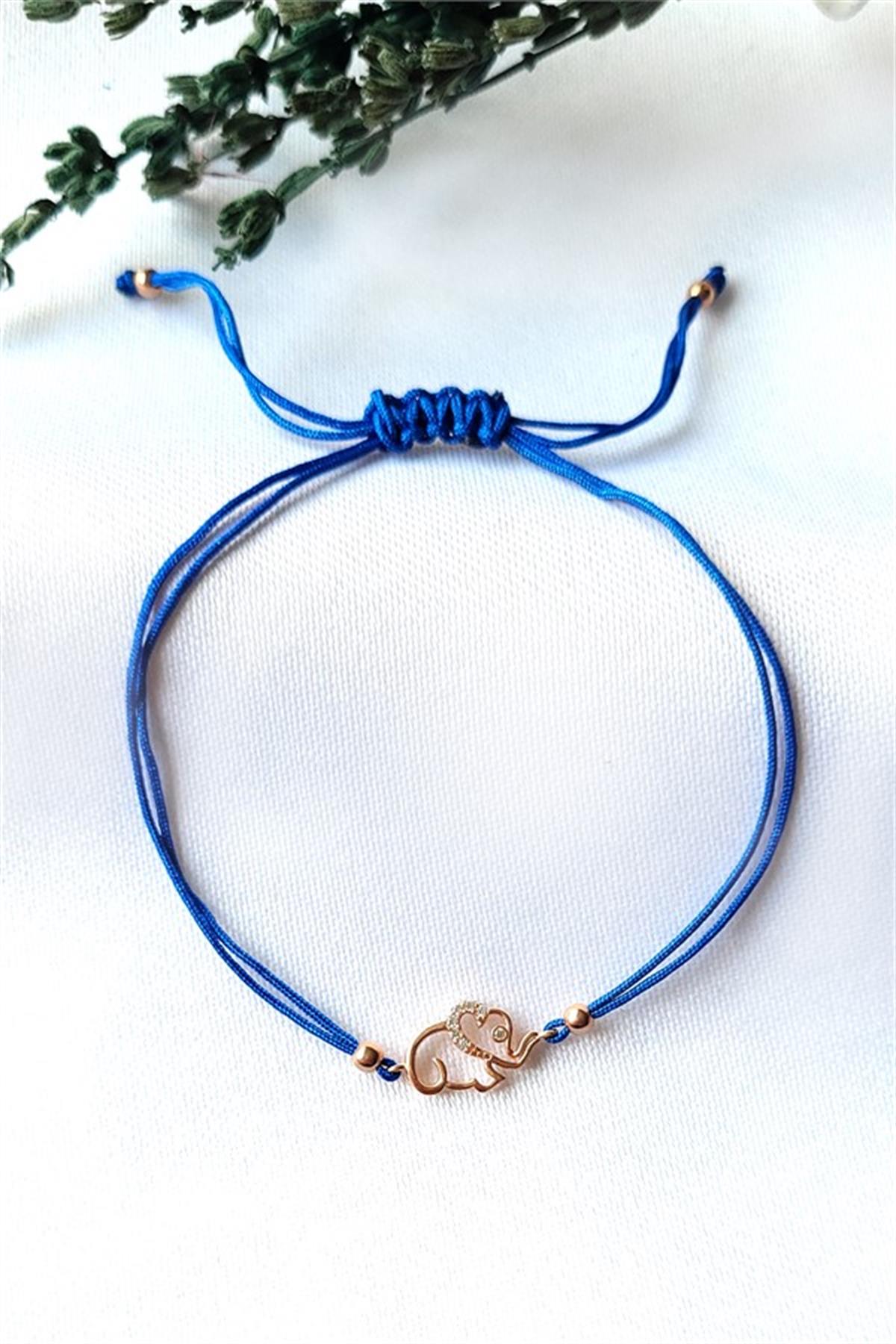Lacivert İpli Gümüş Fil Bileklik