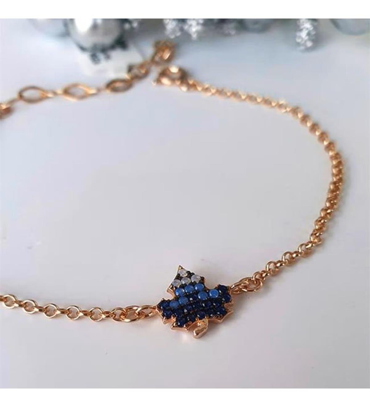 Mavi Geçişli Çınar Gümüş Bileklik