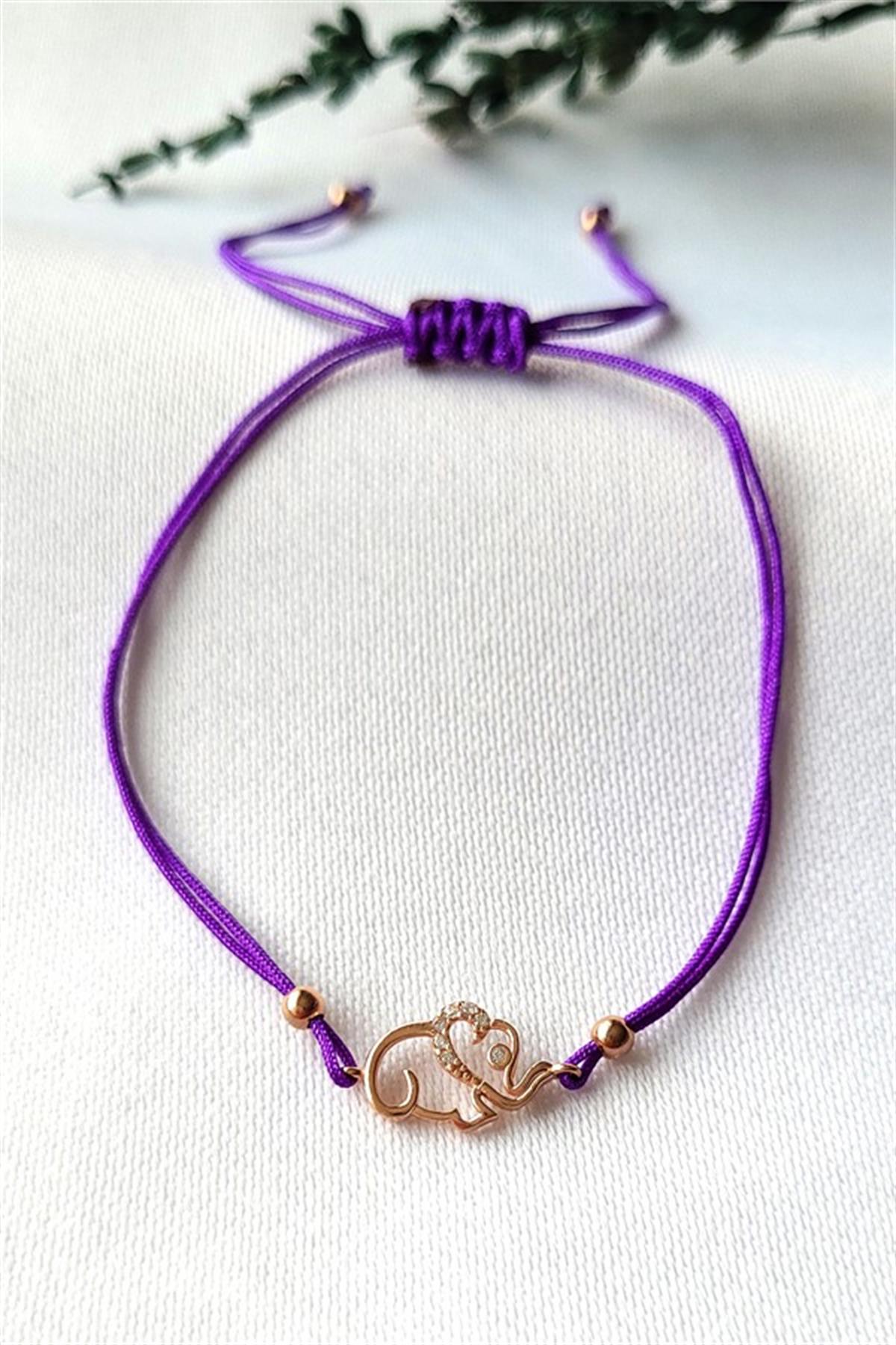 Mor İpli Gümüş Fil Bilekilk
