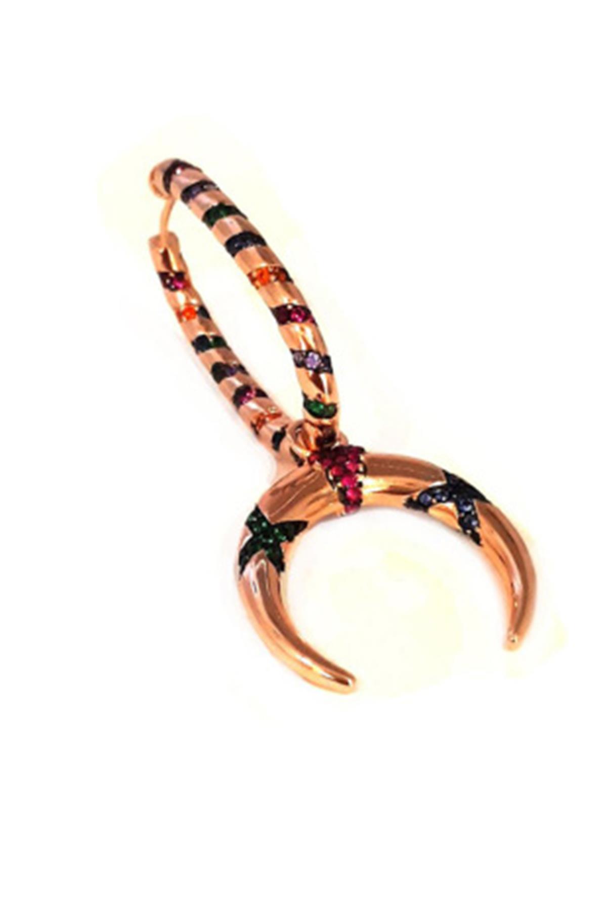 Multicolour İthal Gümüş Hilal Küpe ( Tekli)
