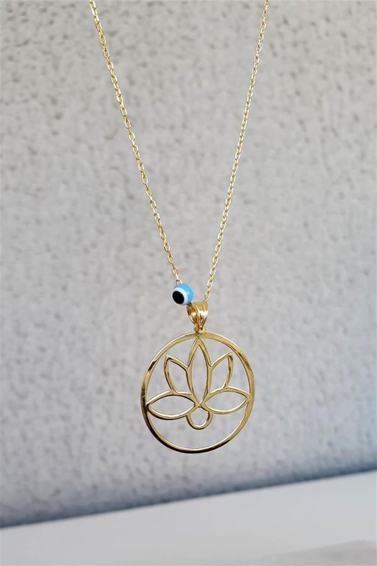 Nazarlı Lotus Çiçeği Gümüş Kolye