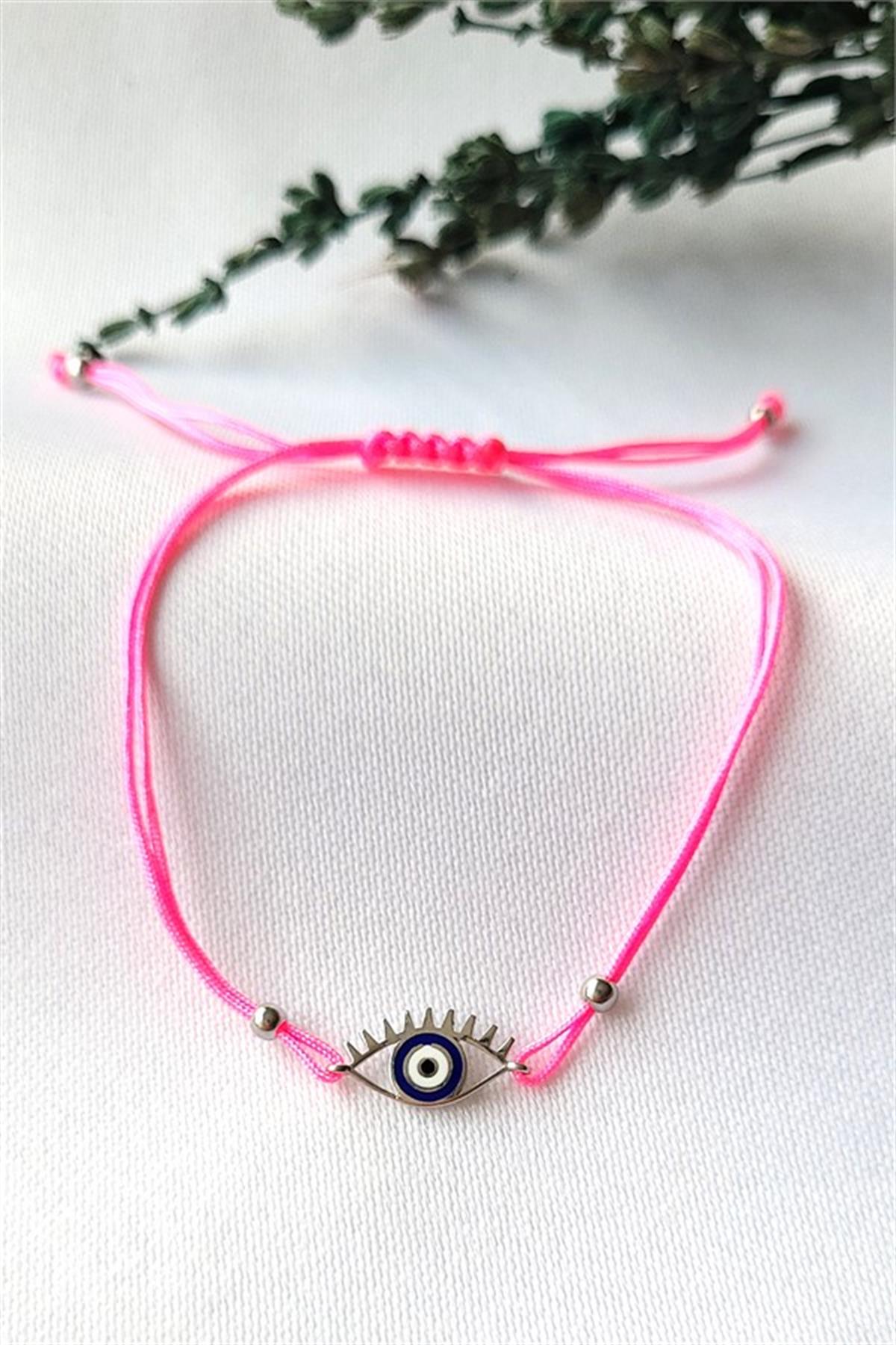 Pembe İpli Gümüş Göz Bileklik